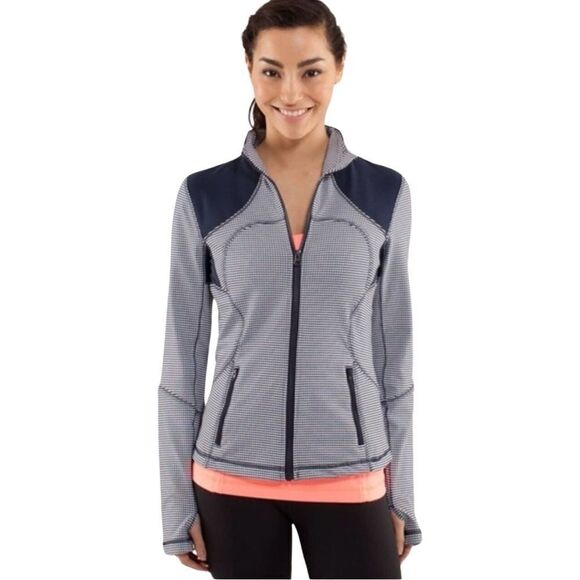 Lululemon Forme Jacket Navy Inkwell Gingham Size 6 - Picture 1 of 15